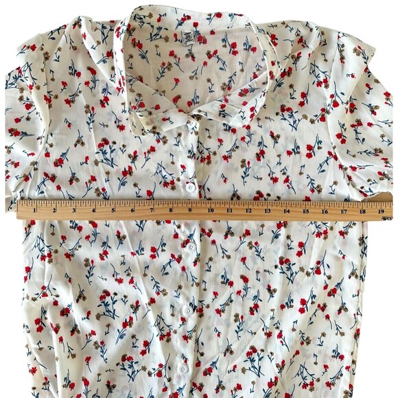 Women's Ditsy Floral Button Down Shirt Top Long Sleeve Size 8 White Multi - Picture 11 of 12